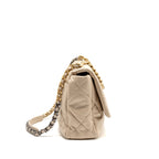 CHANEL MAXI 19 BAG GOATSKIN BEIGE MULTICOLOR HARDWARE