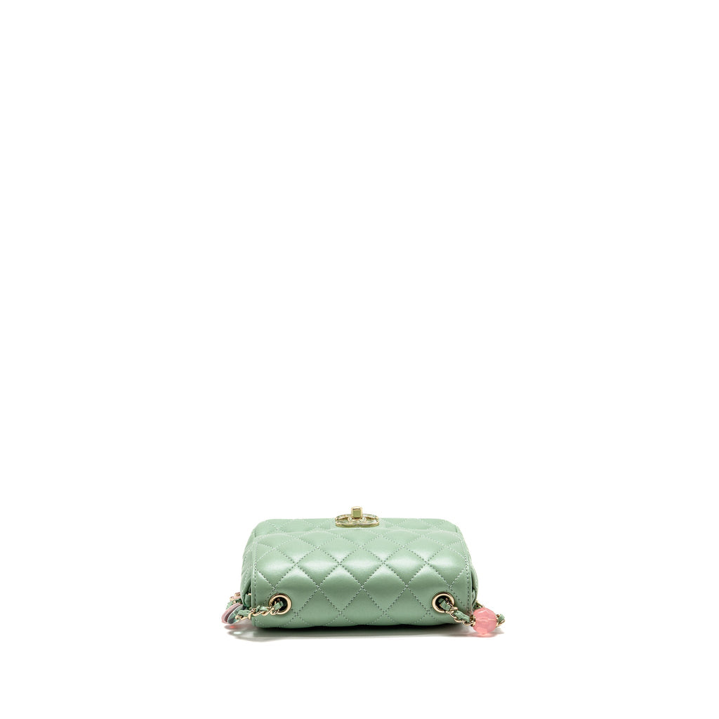Chanel square flap bag candy heart quilted lambskin light green LGHW (microchip)