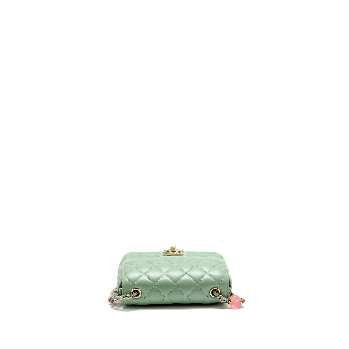 Chanel square flap bag candy heart quilted lambskin light green LGHW (microchip)