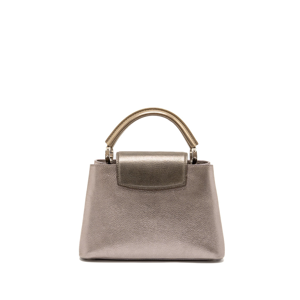 LOUIS VUITTON CAPUCINES BB LEATHER METALLIC SILVER SHW