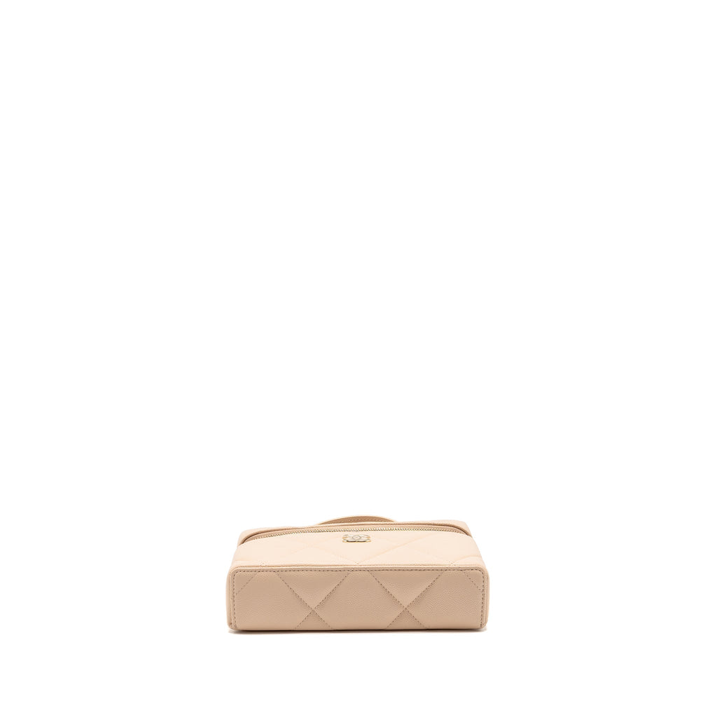 CHANEL 25K CC TOP HANDLE VANITY WITH CHAIN CAVIAR BEIGE LGHW (MICROCHIP)