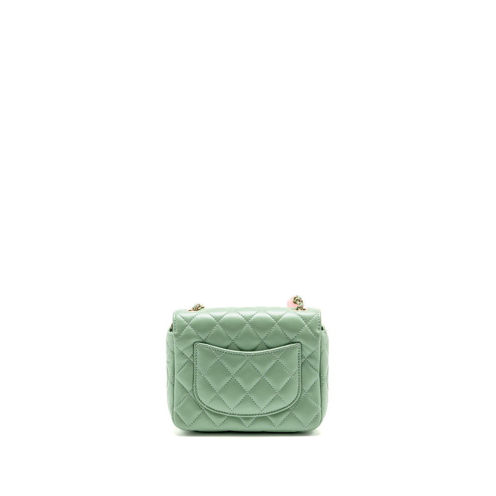 Chanel square flap bag candy heart quilted lambskin light green LGHW (microchip)