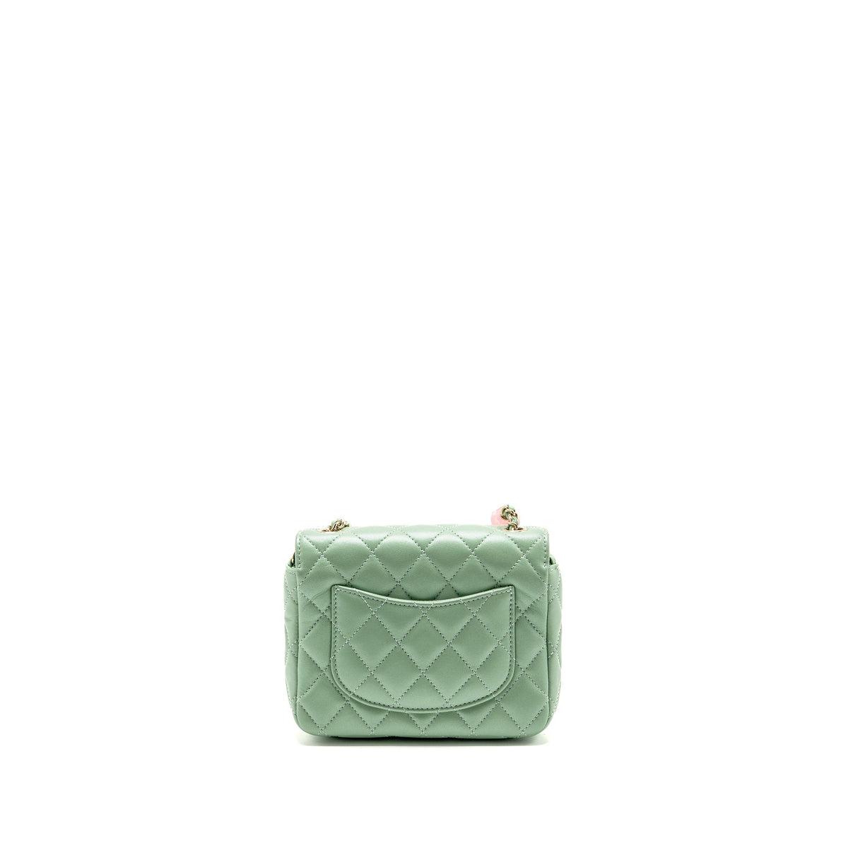 Chanel square flap bag candy heart quilted lambskin light green LGHW (microchip)