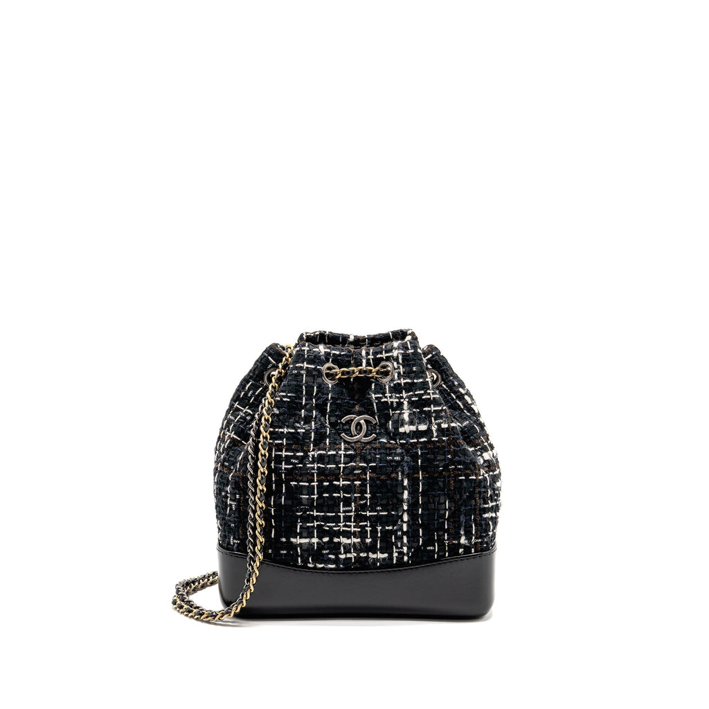 CHANEL SMALL GABRIELLE TWEED BACKPACK BLACK/WHITE/BROWN MULTICOLOUR HARDWARE