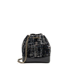 CHANEL SMALL GABRIELLE TWEED BACKPACK BLACK/WHITE/BROWN MULTICOLOUR HARDWARE