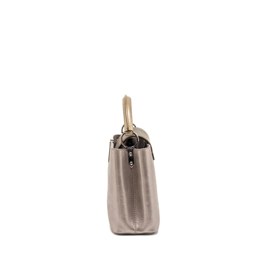 LOUIS VUITTON CAPUCINES BB LEATHER METALLIC SILVER SHW