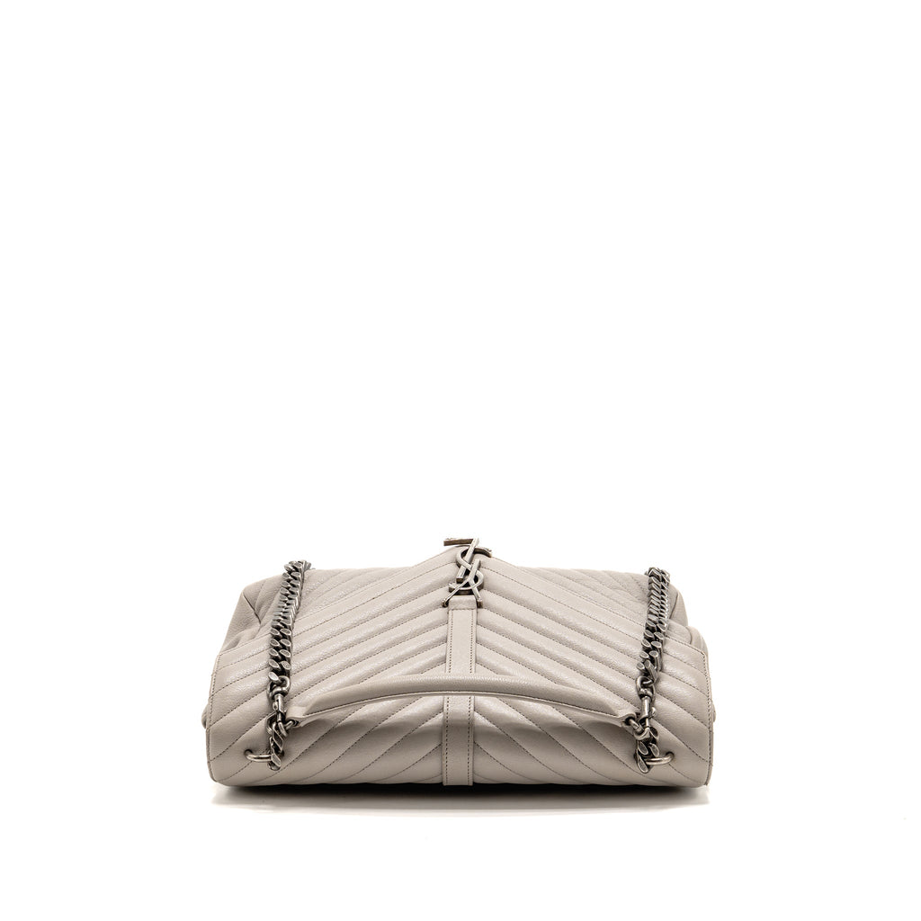Saint Laurent/YSL Large College Bag Chevron Sheepskin Light Grey SHW