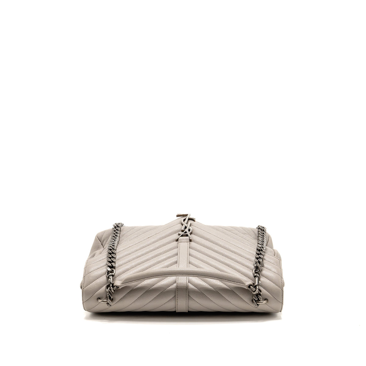 Saint Laurent/YSL Large College Bag Chevron Sheepskin Light Grey SHW