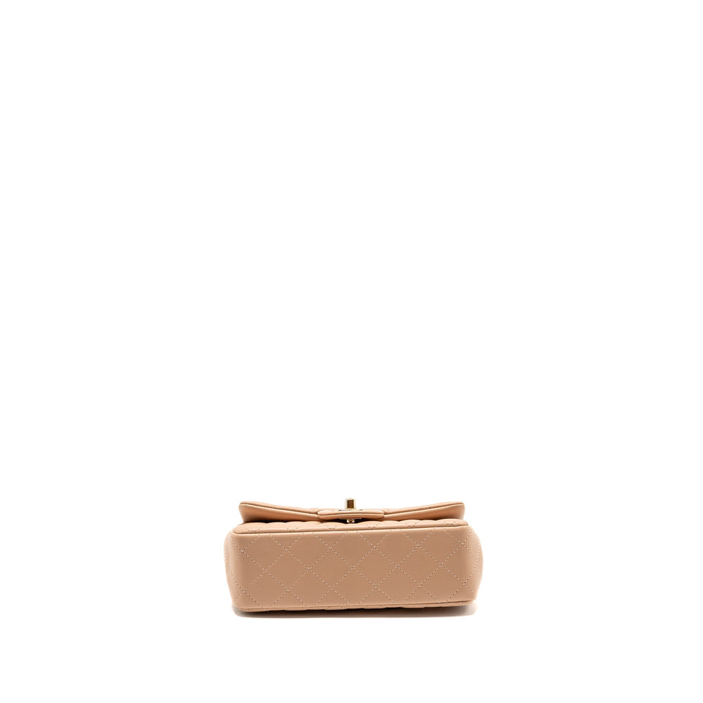 CHANEL MINI RECTANGULAR FLAP BAG LAMBSKIN DARK BEIGE LGHW (MICROCHIP)