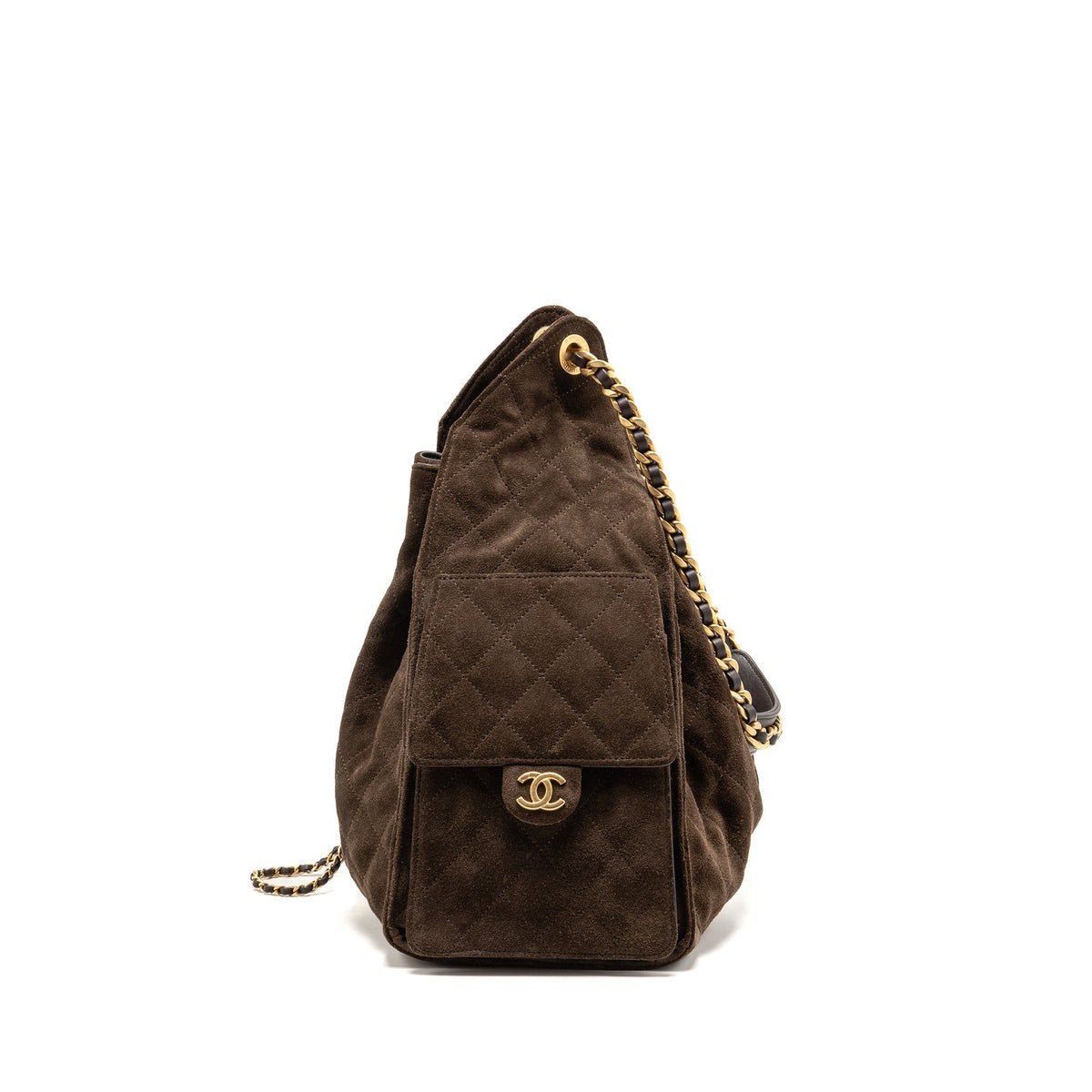 Chanel Medium 25 bag suede leather brown GHW (microchip)