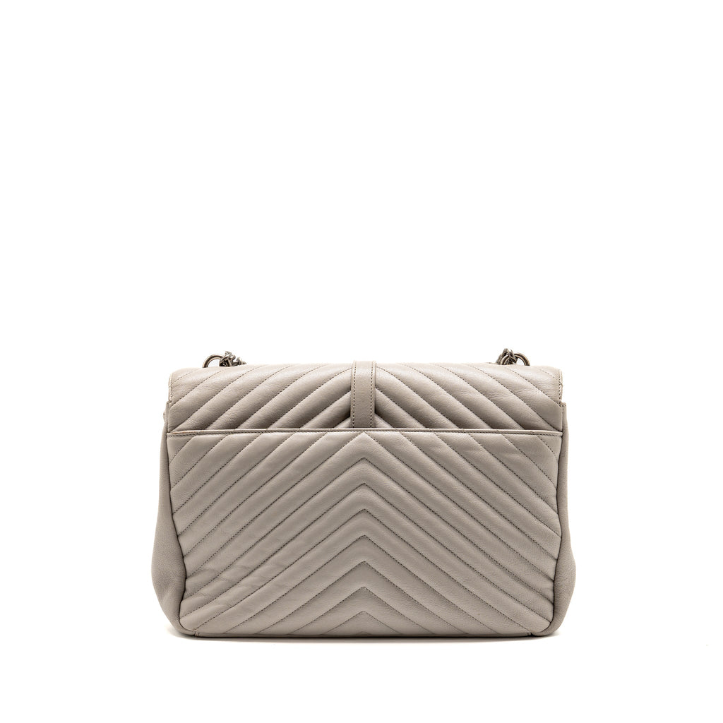Saint Laurent/YSL Large College Bag Chevron Sheepskin Light Grey SHW