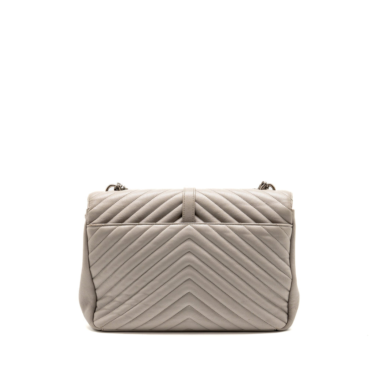 Saint Laurent/YSL Large College Bag Chevron Sheepskin Light Grey SHW