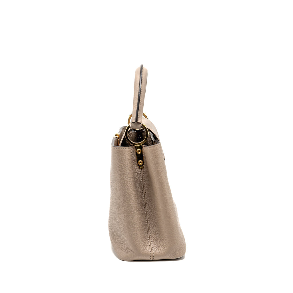 LOUIS VUITTON CAPUCINES MM TAURILLON LEATHER LIGHT GREY GHW