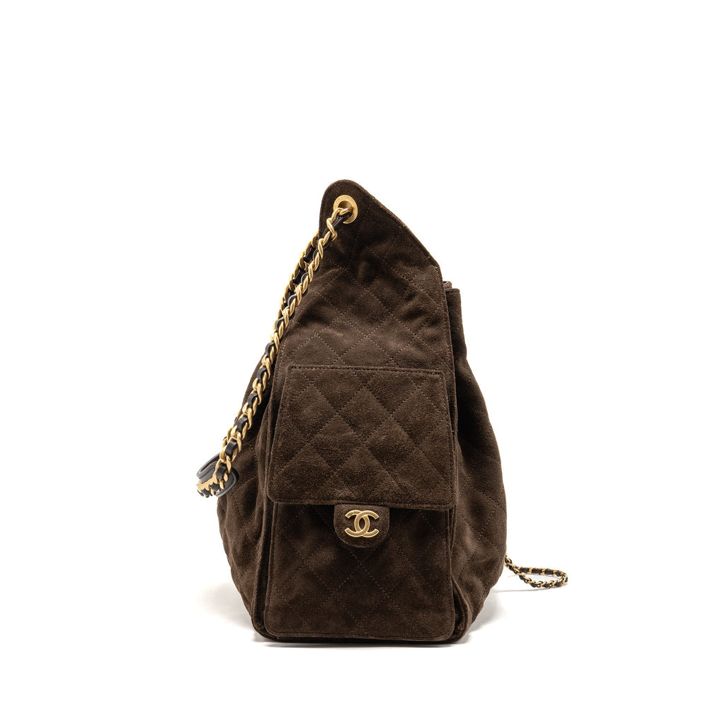 Chanel Medium 25 bag suede leather brown GHW (microchip)