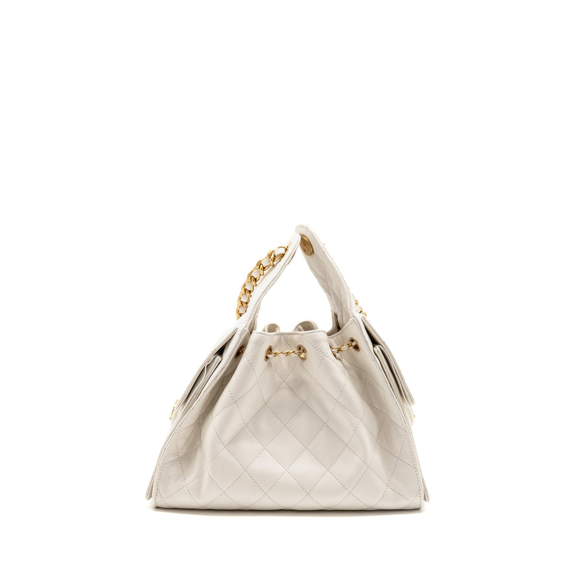 Chanel Small 25 Bag Caviar White GHW (Microchip)