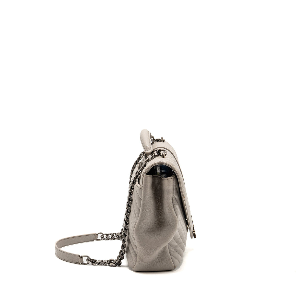 Saint Laurent/YSL Large College Bag Chevron Sheepskin Light Grey SHW