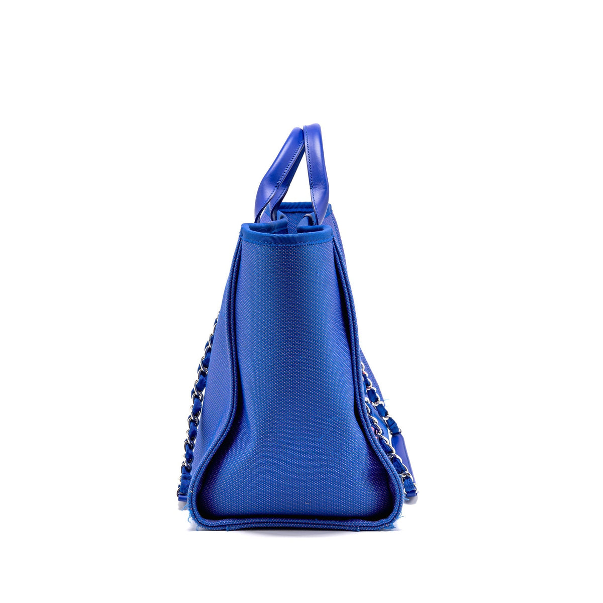 Chanel 21S Large Deauville Tote Shopping Bag Fluorescent Canvas/Leather Blue/Orange SHW