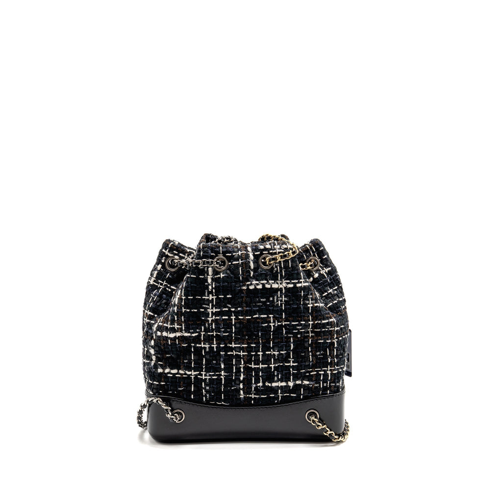 CHANEL SMALL GABRIELLE TWEED BACKPACK BLACK/WHITE/BROWN MULTICOLOUR HARDWARE