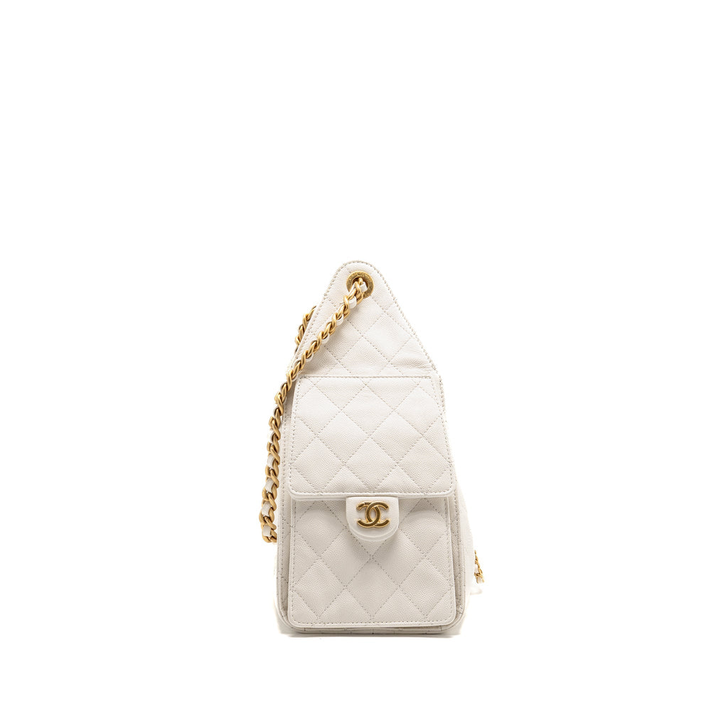 Chanel Small 25 Bag Caviar White GHW (Microchip)