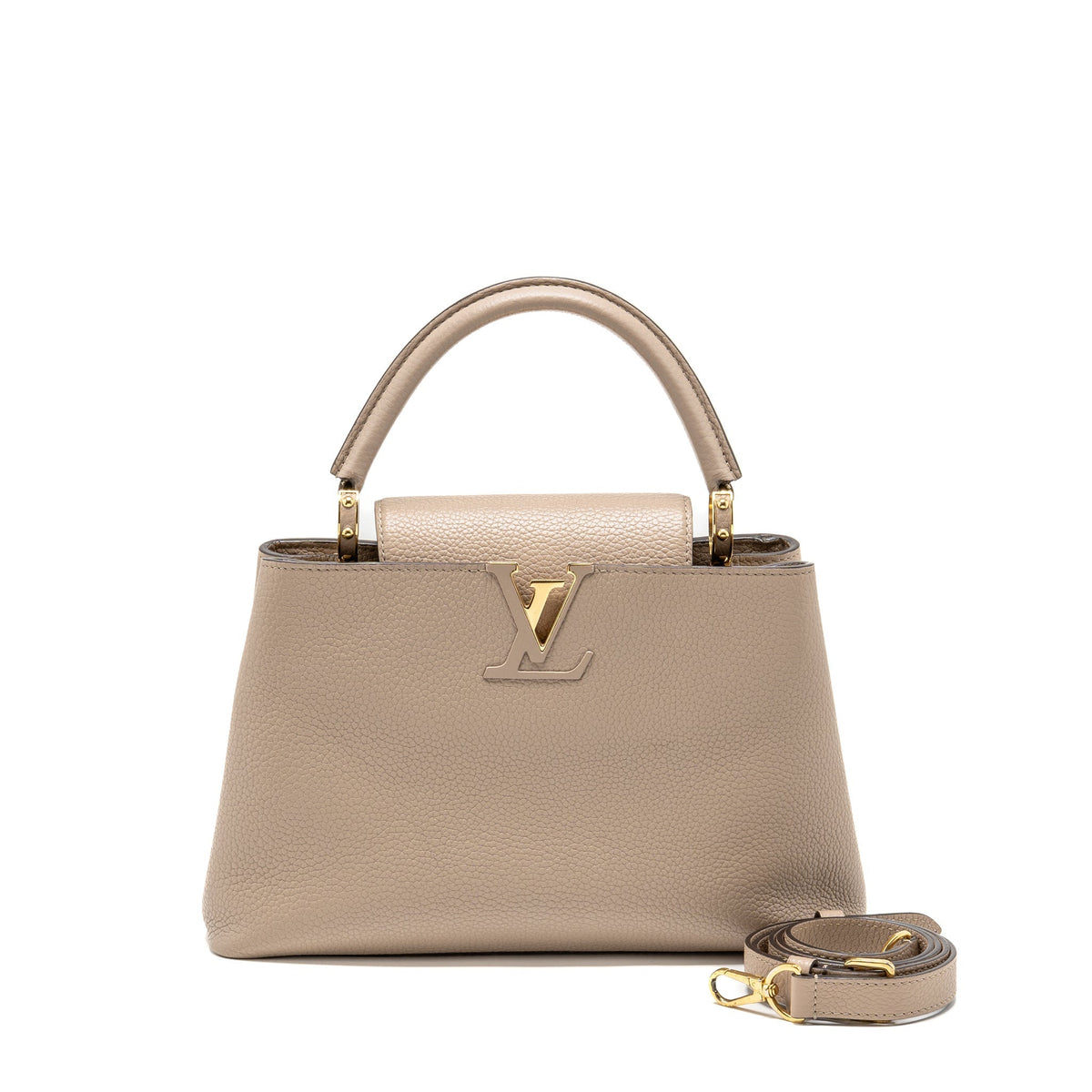 LOUIS VUITTON CAPUCINES MM TAURILLON LEATHER LIGHT GREY GHW