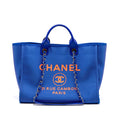 Chanel 21S Large Deauville Tote Shopping Bag Fluorescent Canvas/Leather Blue/Orange SHW