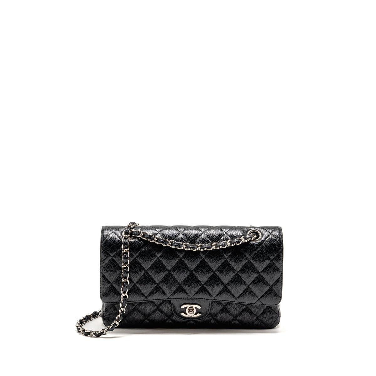 CHANEL MEDIUM CLASSIC DOUBLE FLAP BAG CAVIAR BLACK SHW