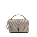 Saint Laurent/YSL Large College Bag Chevron Sheepskin Light Grey SHW