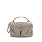 Saint Laurent/YSL Large College Bag Chevron Sheepskin Light Grey SHW