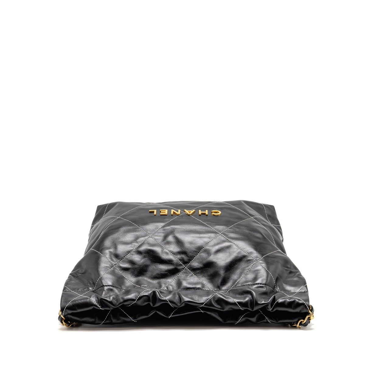 Chanel Small 22 Bag White STITCHING Shiny Calfskin Black GHW (Microchip)
