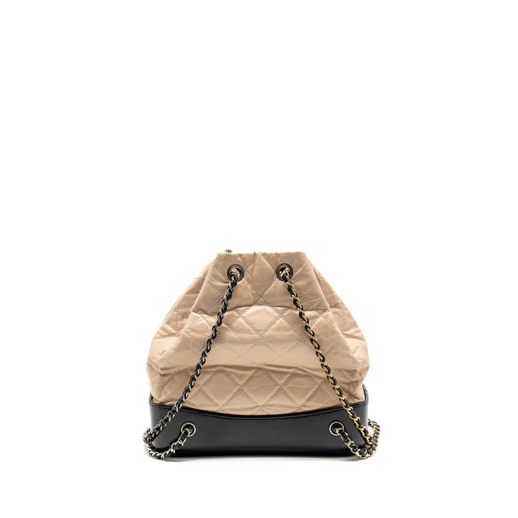 CHANEL SMALL GABRIELLE BACKPACK AGED CALFSKIN BEIGE/ BLACK MULTICOLOUR HARDWARE
