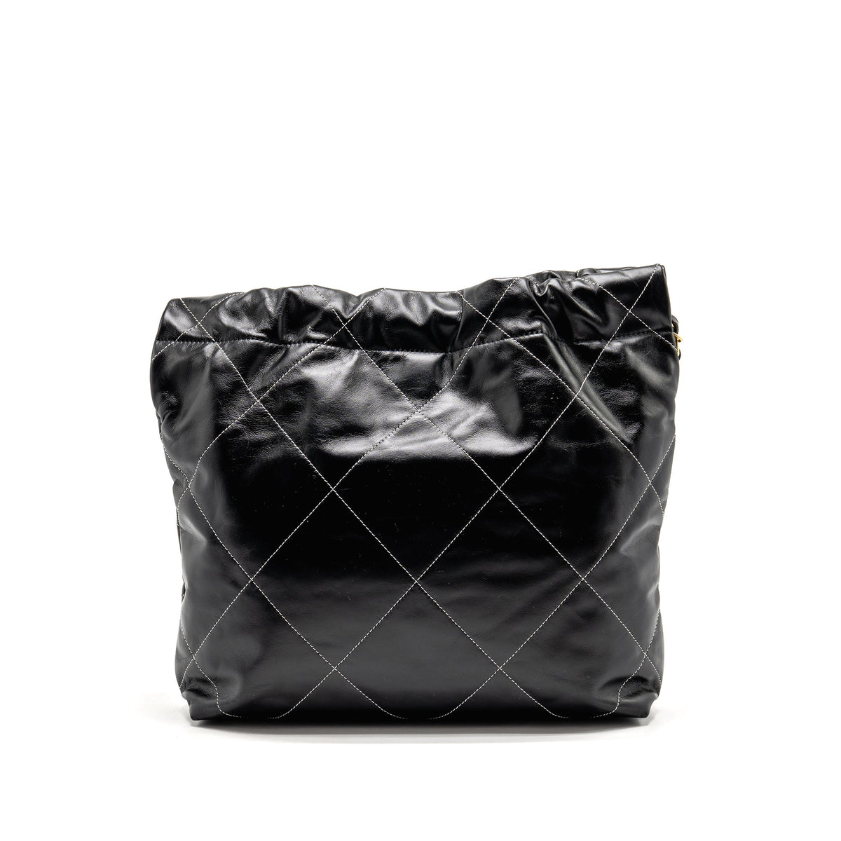 Chanel Small 22 Bag White STITCHING Shiny Calfskin Black GHW (Microchip)