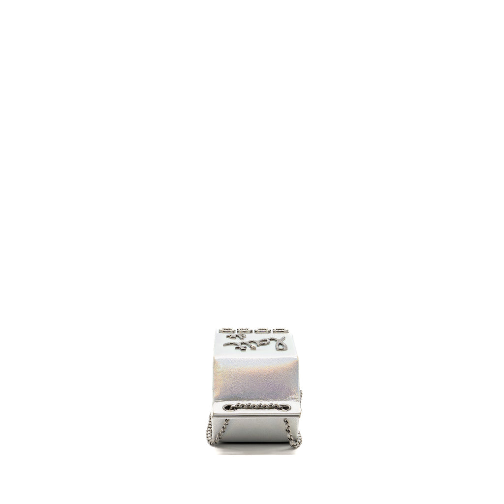Chanel 14K limited edition Minaudiere runway lait de coco milk carton evening chain bag goatskin iridescent silver shiny ruthenium hardware