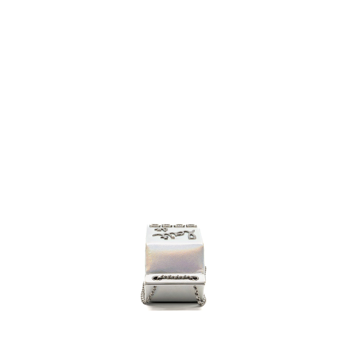Chanel 14K limited edition Minaudiere runway lait de coco milk carton evening chain bag goatskin iridescent silver shiny ruthenium hardware