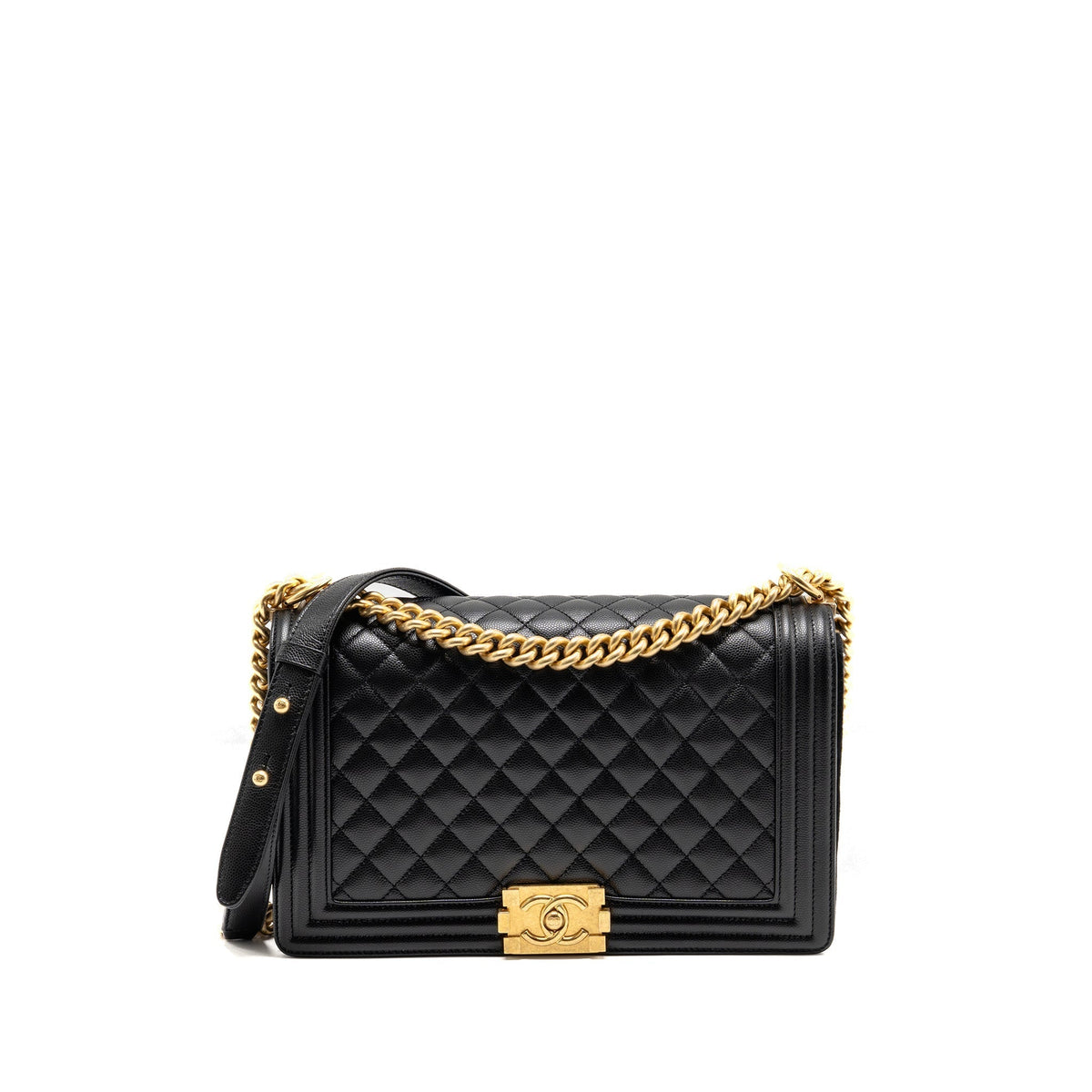 CHANEL NEW MEDIUM BOY BAG CAVIAR BLACK GHW (MICROCHIP)