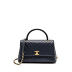 Chanel Medium Chevron Coco Handle Bag Caviar with Lizard Handle Navy GHW