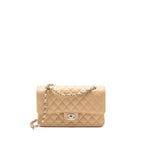 CHANEL MEDIUM CLASSIC DOUBLE FLAP BAG CAVIAR BEIGE SHW (MICROCHIP)