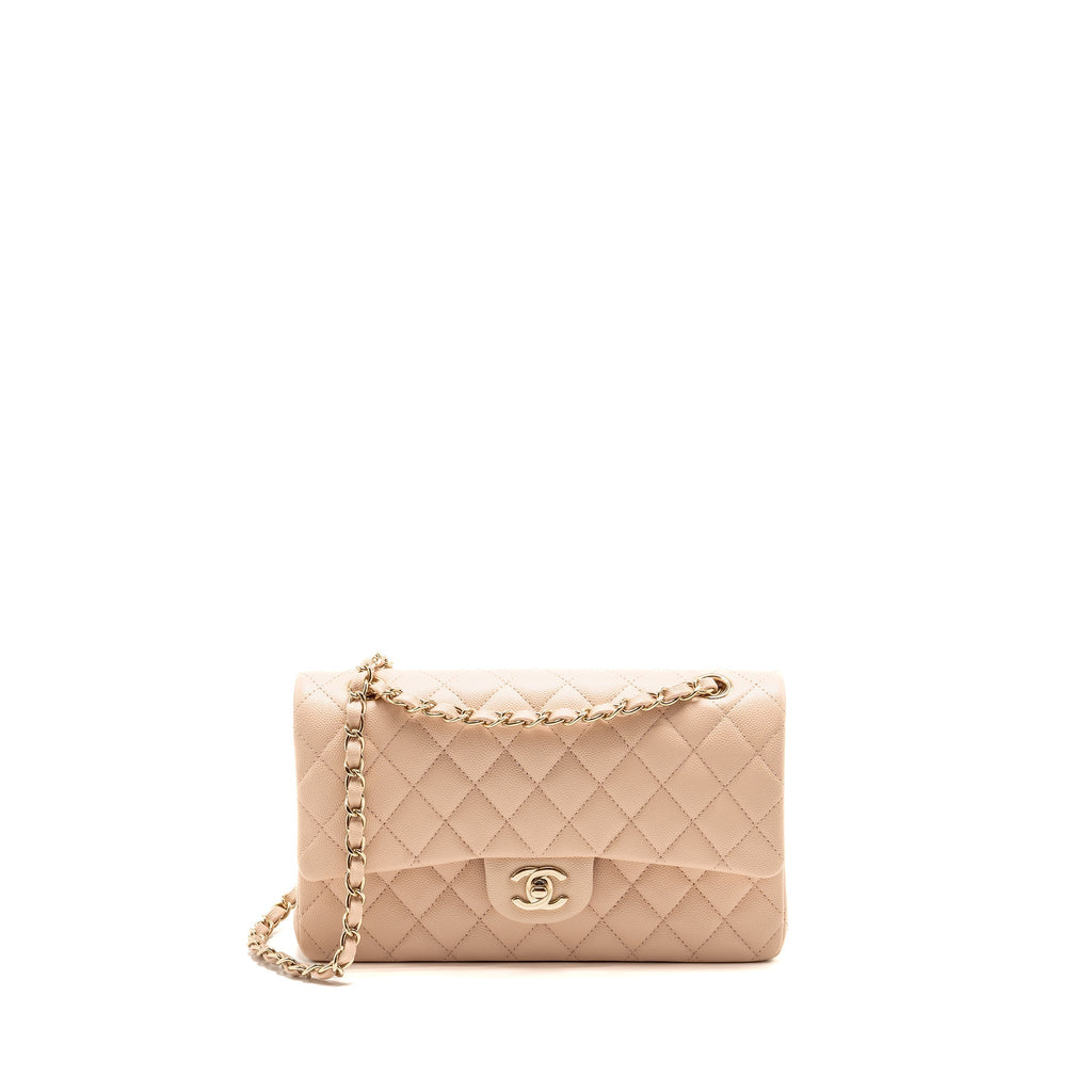 CHANEL MEDIUM CLASSIC DOUBLE FLAP BAG CAVIAR LIGHT PINK LGHW (MICROCHIP)