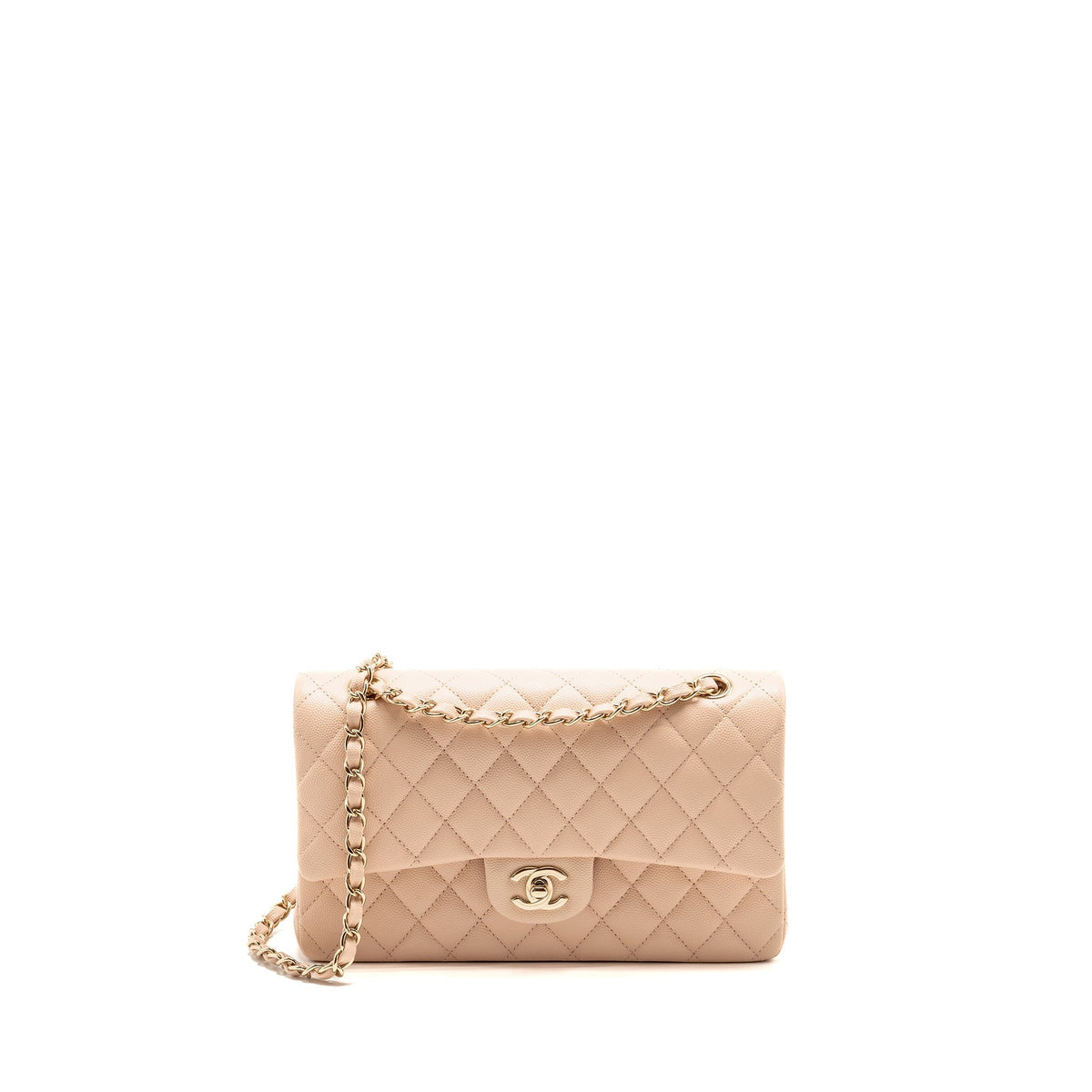 CHANEL MEDIUM CLASSIC DOUBLE FLAP BAG CAVIAR LIGHT PINK LGHW (MICROCHIP)