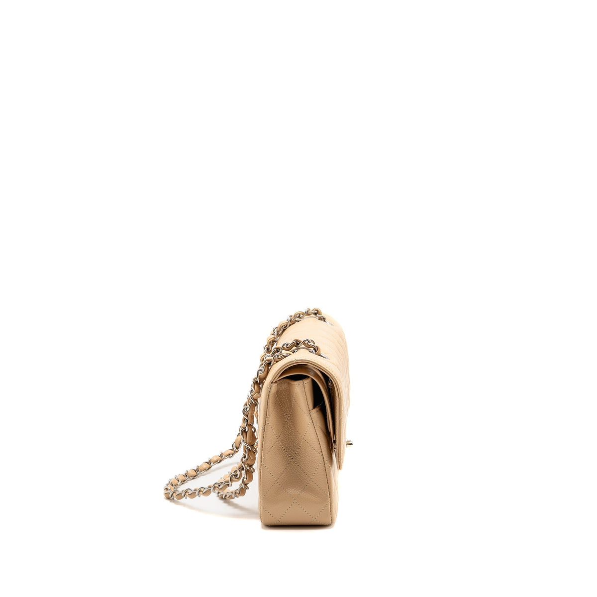 CHANEL MEDIUM CLASSIC DOUBLE FLAP BAG CAVIAR BEIGE SHW (MICROCHIP)
