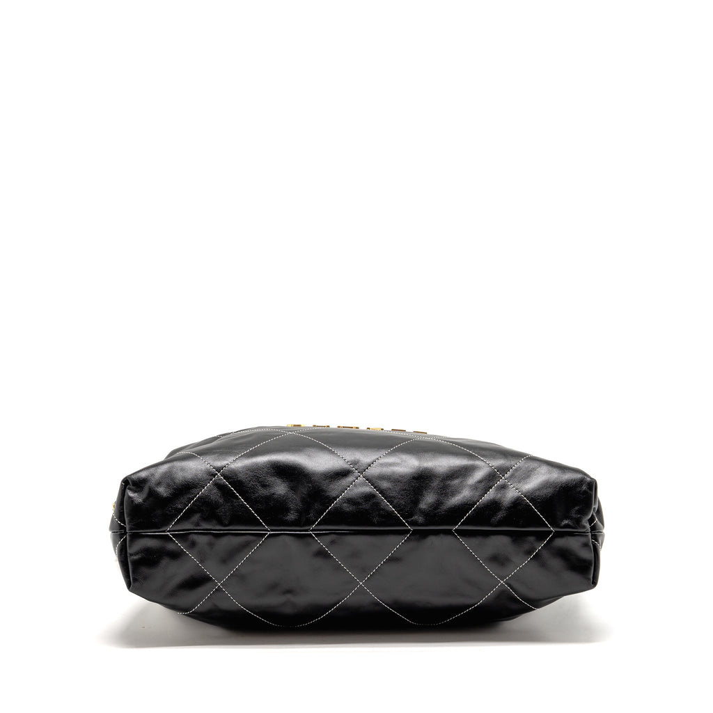 CHANEL MEDIUM 22 BAG WHITE STITCHING CALFSKIN BLACK GHW (MICROCHIP)