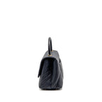 Chanel Medium Chevron Coco Handle Bag Caviar with Lizard Handle Navy GHW