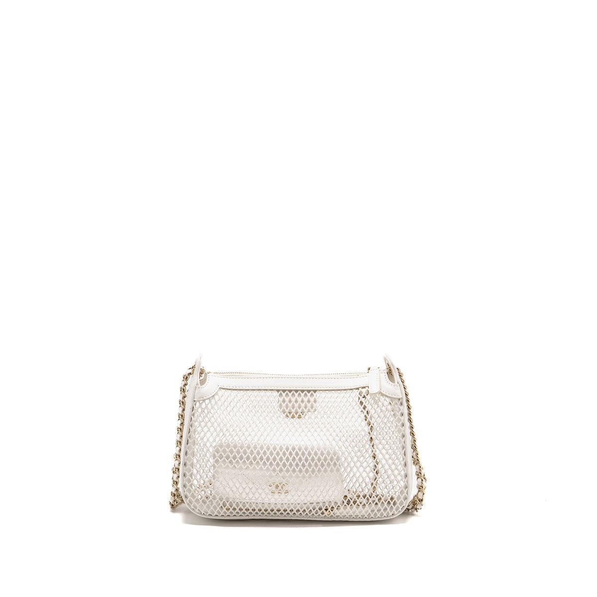Chanel 25S Clutch with Chain Mesh / Lambskin White LGHW (Microchip)