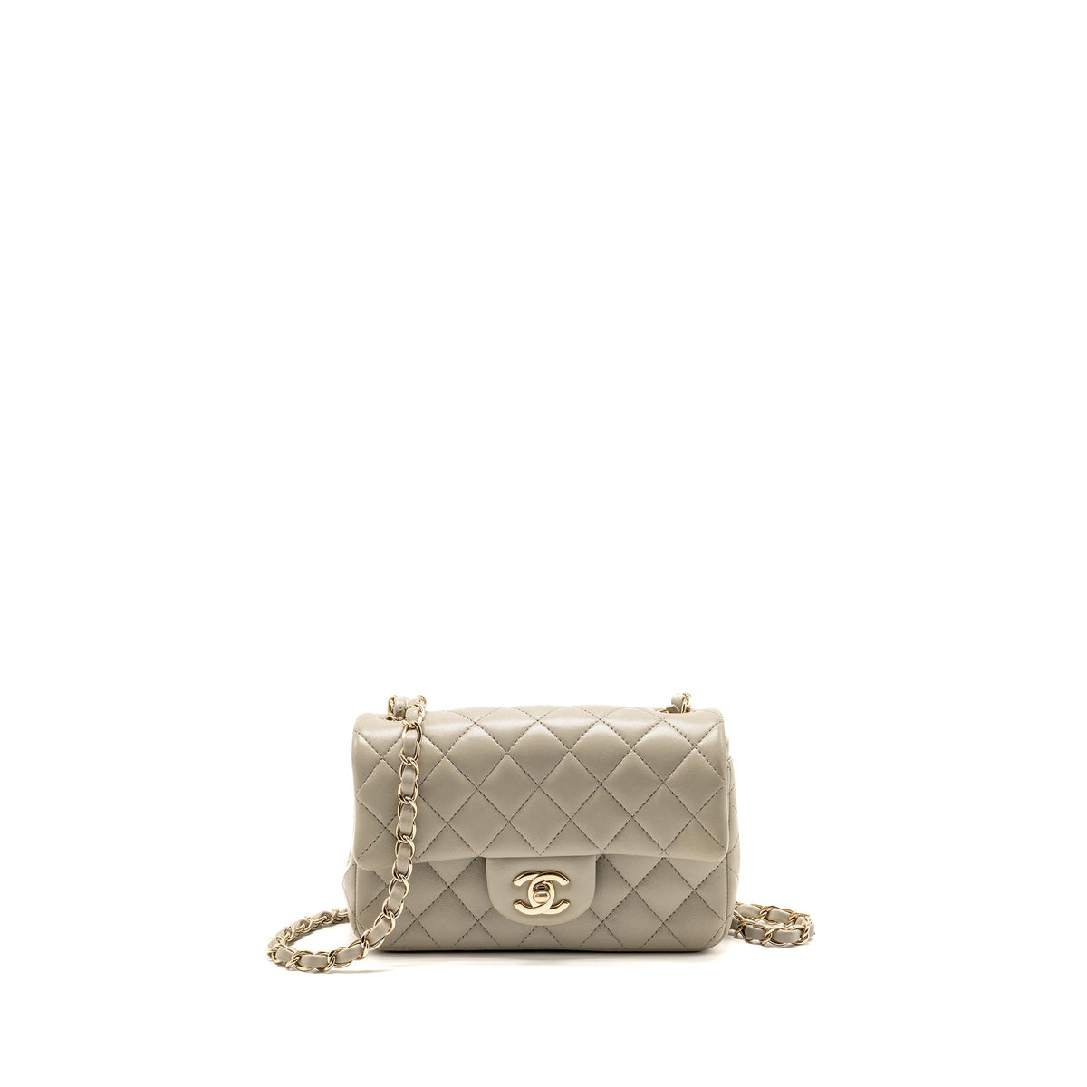 Chanel Mini Rectangular Flap Bag Lambskin Sage Grey LGHW (Microchip)