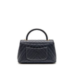 Chanel Medium Chevron Coco Handle Bag Caviar with Lizard Handle Navy GHW