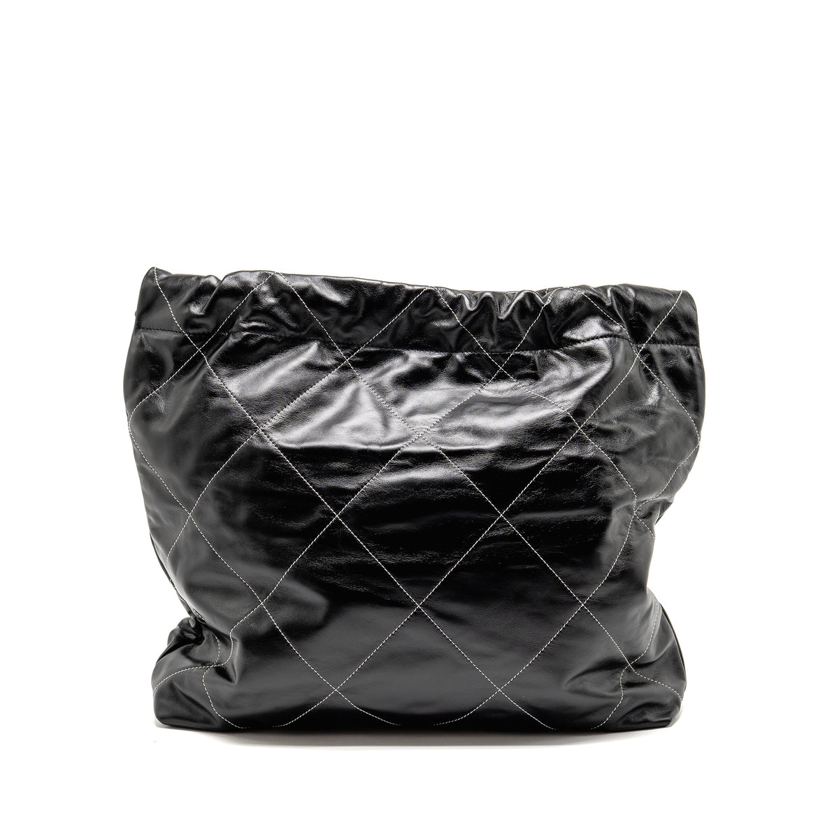 CHANEL MEDIUM 22 BAG WHITE STITCHING CALFSKIN BLACK GHW (MICROCHIP)