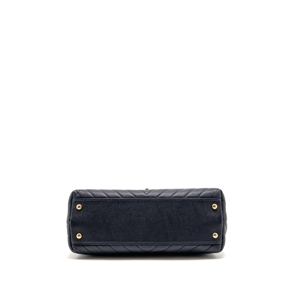 Chanel Medium Chevron Coco Handle Bag Caviar with Lizard Handle Navy GHW