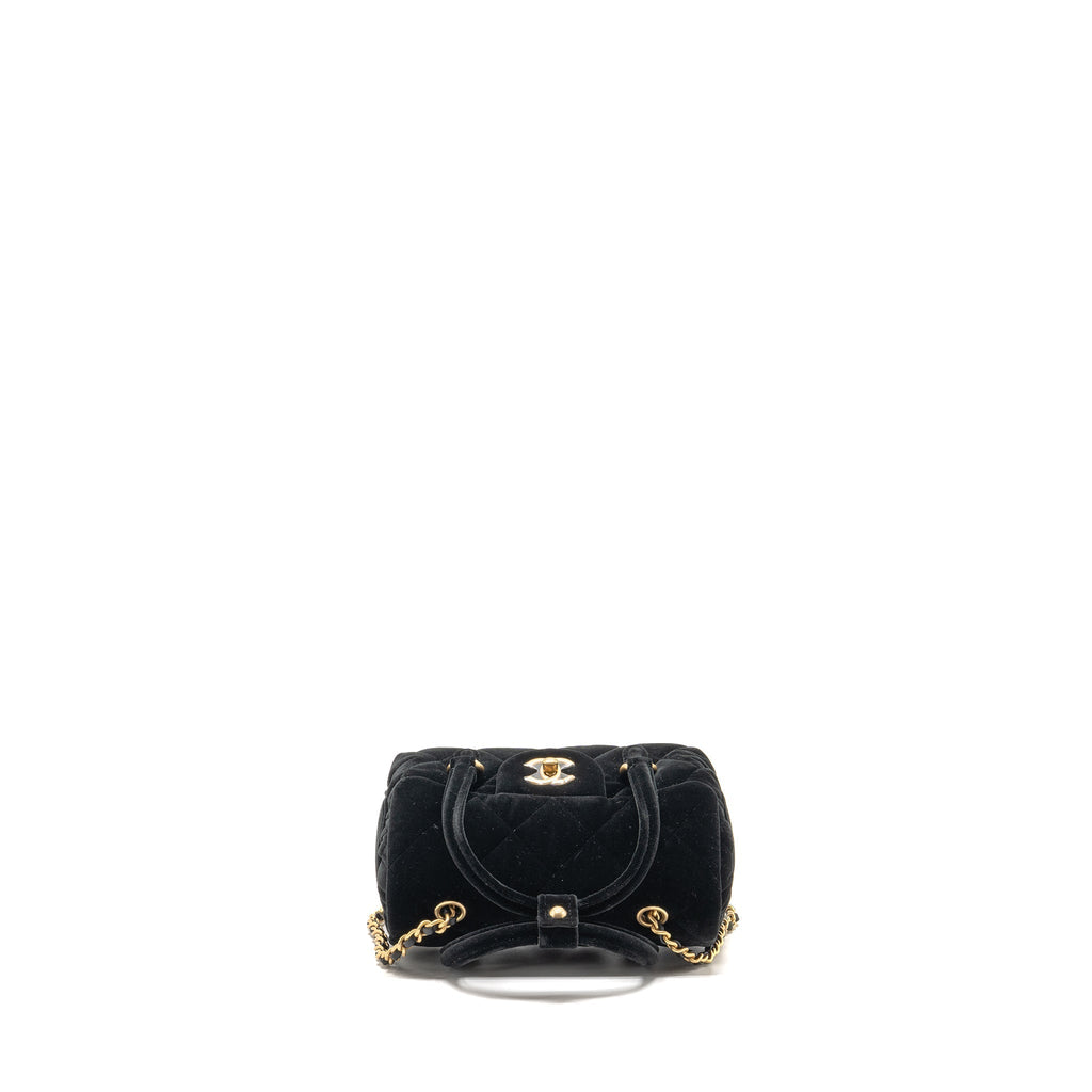 CHANEL MINI BOWLING CLUTCH WITH CHAIN VELVET BLACK GHW (MICROCHIP)