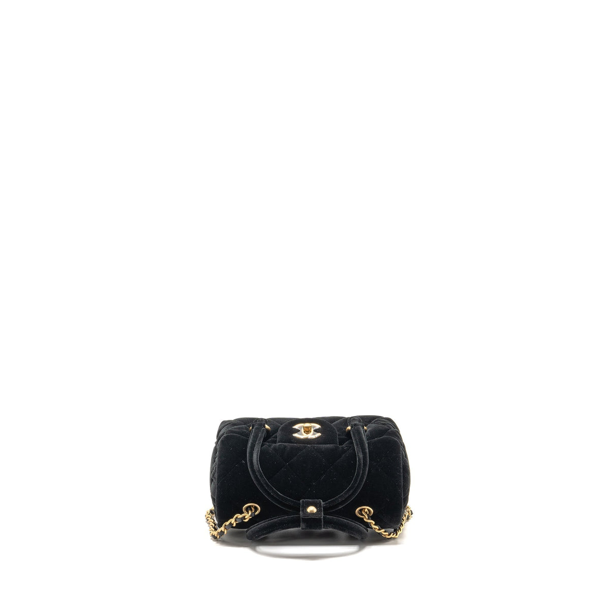 CHANEL MINI BOWLING CLUTCH WITH CHAIN VELVET BLACK GHW (MICROCHIP)