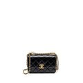 CHANEL GOLD CRUSH MINI FLAP BAG CALFSKIN BLACK GHW (MICROCHIP)