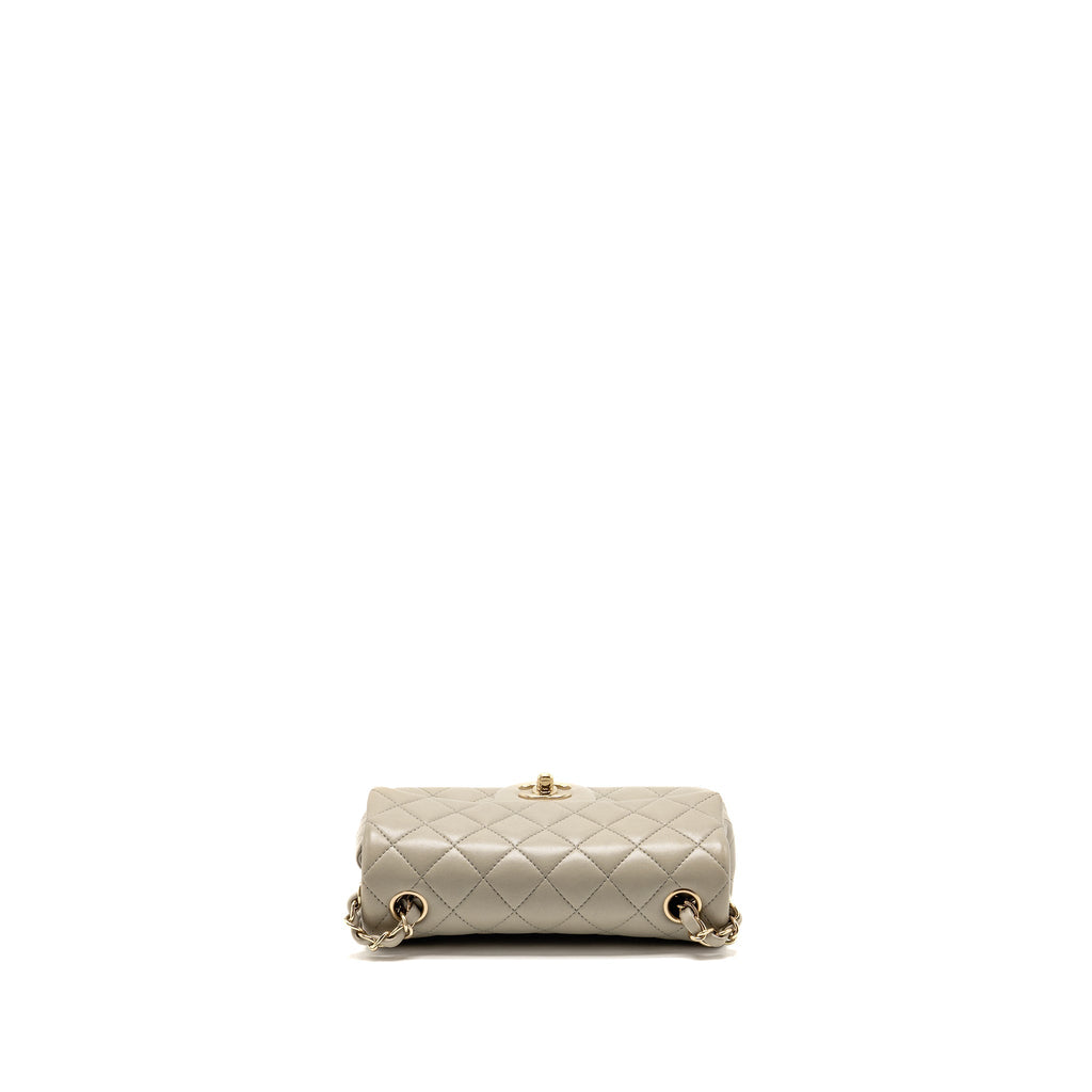 Chanel Mini Rectangular Flap Bag Lambskin Sage Grey LGHW (Microchip)